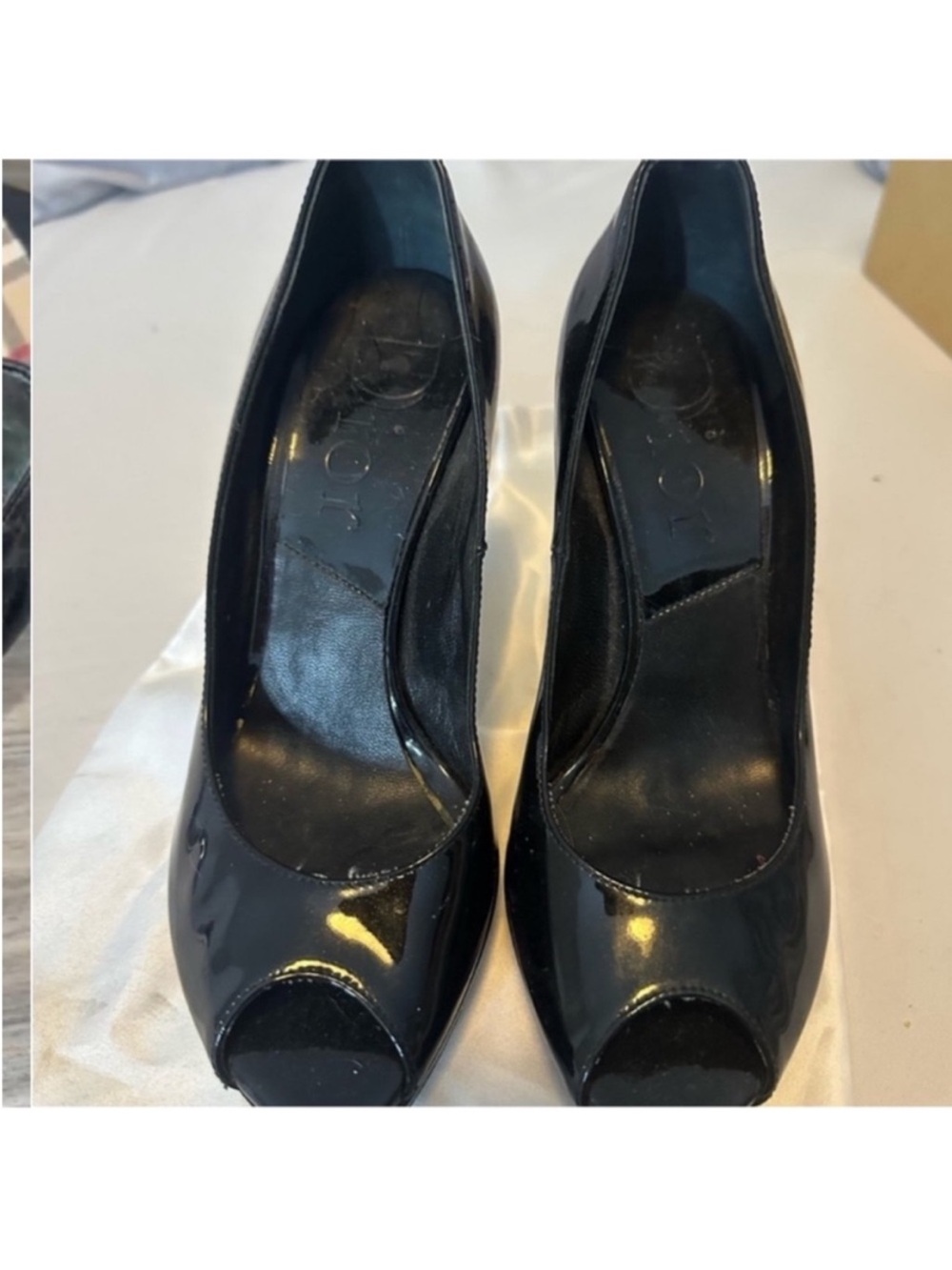 Dior Black Patent Leather Peep-Toe Heels - Picture 6 of 10